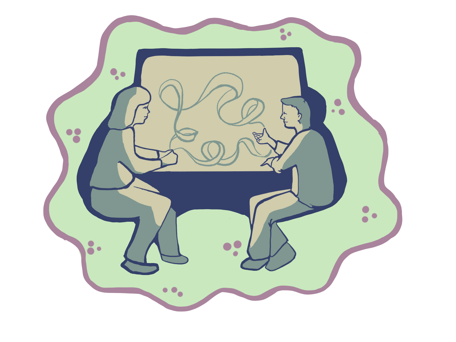 A counselor and client drawing together across a shared screen